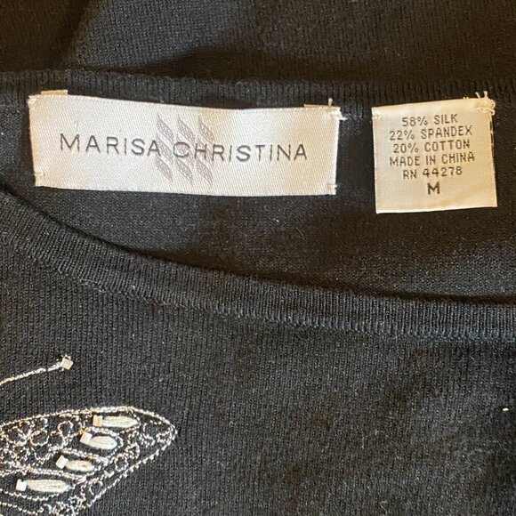 Marisa Christina Black Silk Blend Top Embroidered Beaded Butterfly Pattern M #5K - Picture 8 of 9